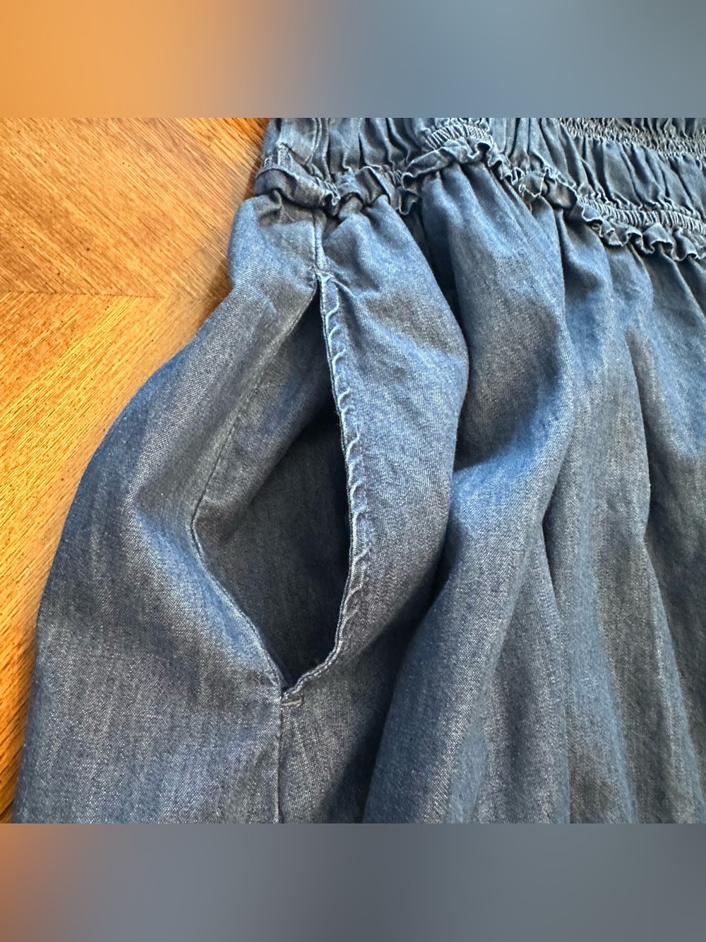 Gap Denim Milkmaid Cotton Western Smocked Tie Front Midi Casual Dress, Size XL - Picture 10 of 15